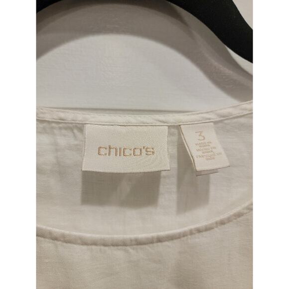 Chico's Linen Top Women's Pullover Tunic Sz 3 (XL) Short Sleeve White Office - Picture 3 of 12
